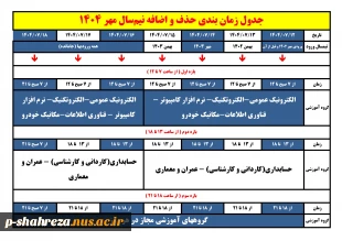 جدول زمان بندی حذف و اضافه